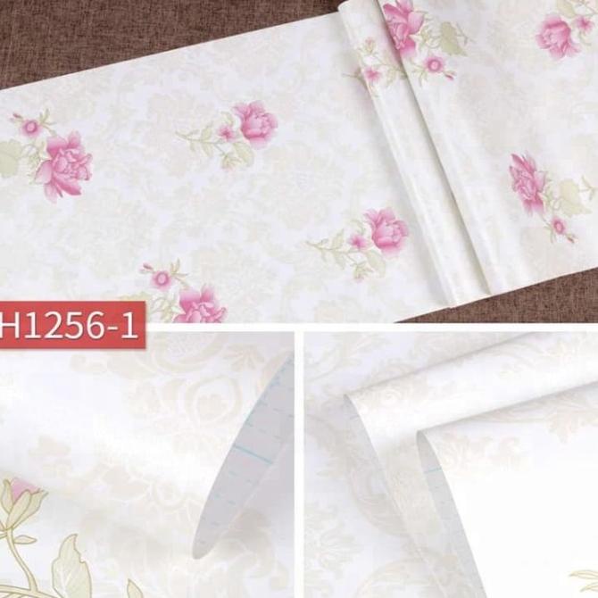Wallpaper Sticker Dinding Warna Putih Batik Bunga pink