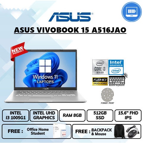 Laptop Asus Vivobook 15 A516JAO Intel i3 1005G1 15&quot; Fhd