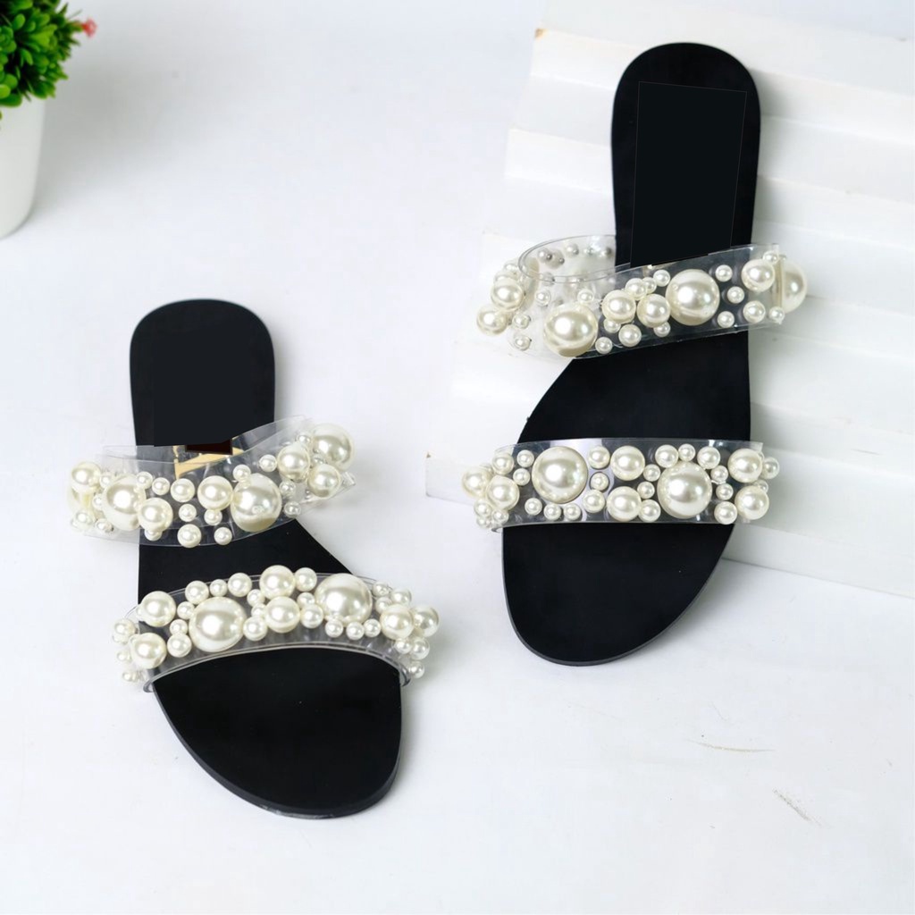 SANDAL WANITA FLAT ZS216 VINYL PEARL BEAD PREMIUM IMPORT