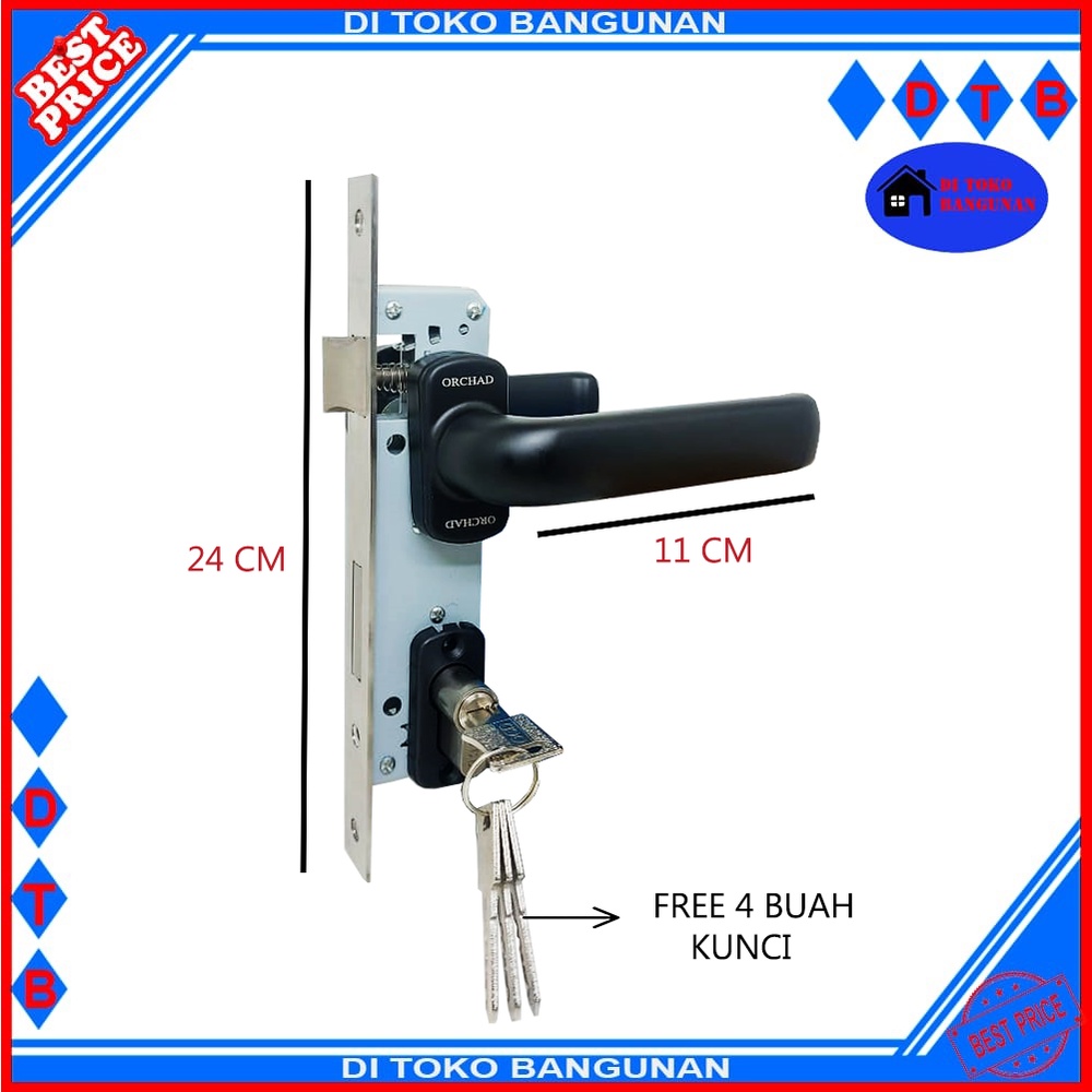 Kunci Pintu Almunium Orchad Lever Set Putih - Hitam Kunci Orchad A31