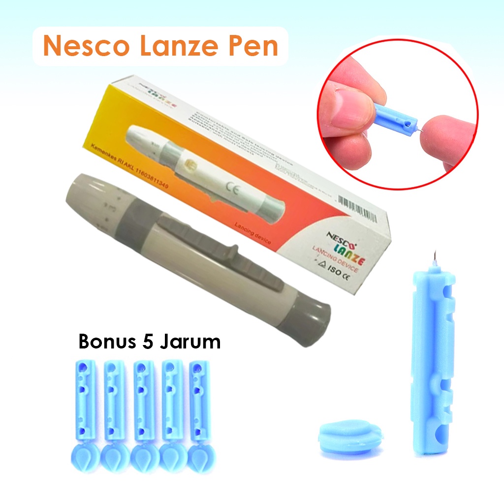 Nesco Lanze Pen Lancet Pen Jarum Auto Click Bonus 5 Jarum  / Alat Tusuk Jarum / Lancing Device Mode 
