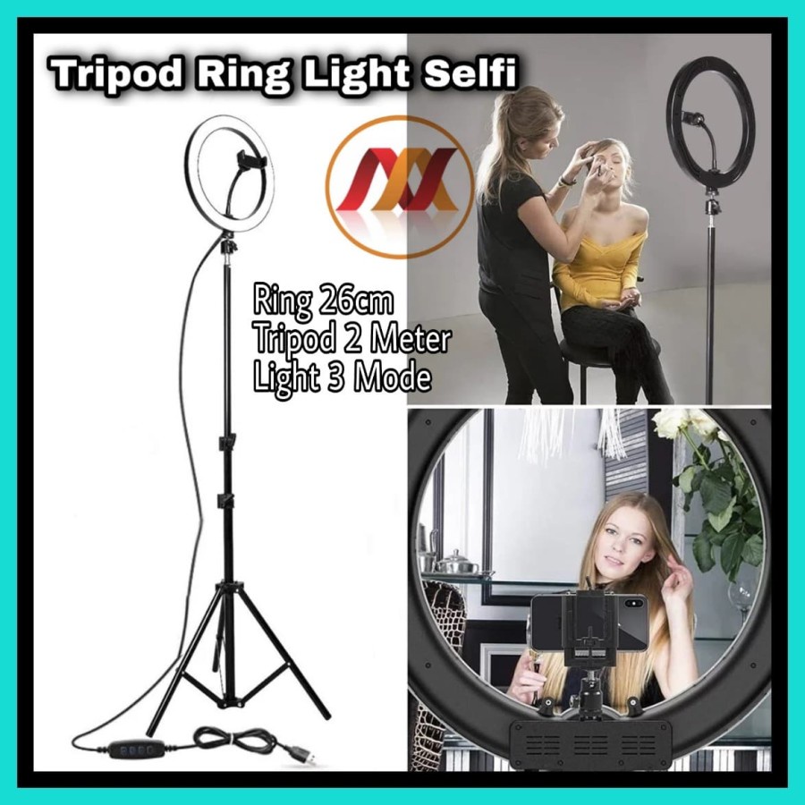 MH - Tripod Ring Selfie Light 26 Cm Tinggi 2 Meter 360 Rotation