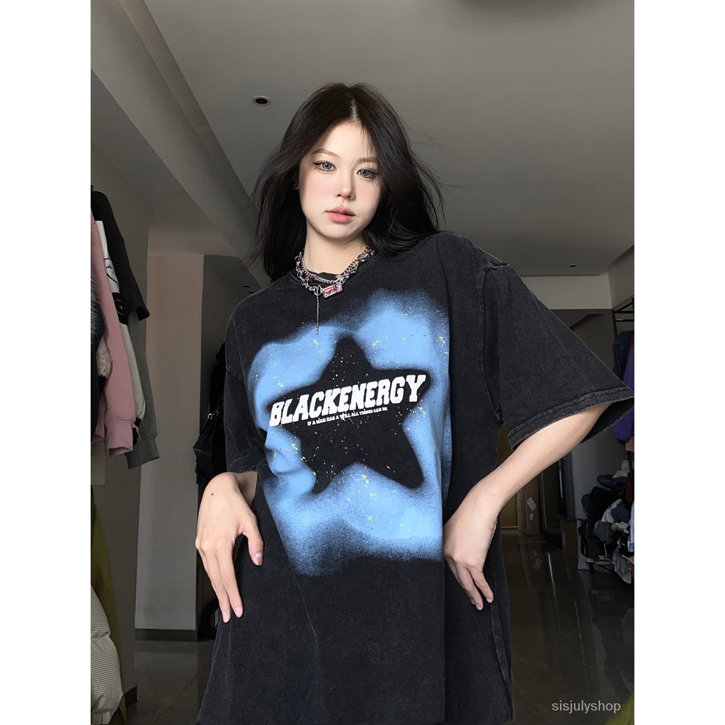 [✅BISA COD] #Sisjuly# Kaos Y2k wanita / atasan grafiti bintang baru Amerika / kaos lengan pendek uku
