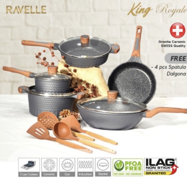 Promo RAVELLE KING ROYALE SET - Cookware Set - ILAG GRANITEC Set Panci Diskon