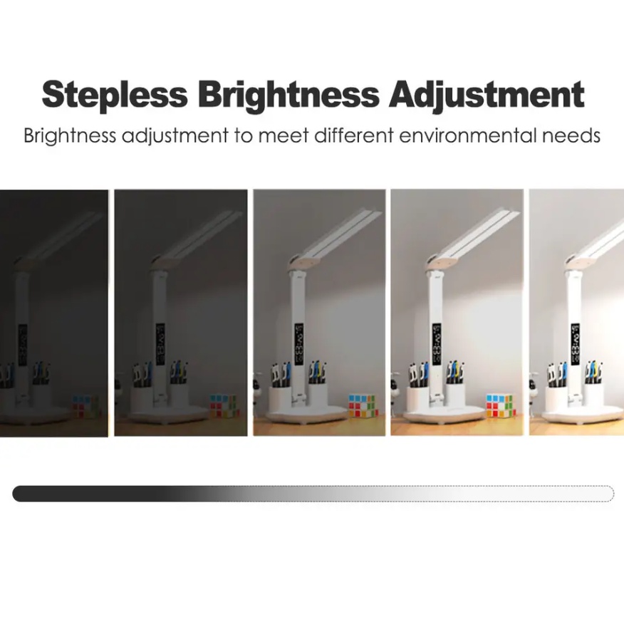 Foldable LED Desk Lamp Multifunction Table Lamp with Calendar Touch Night Light with Pen Holder for Bedroom Study Reading Lamp