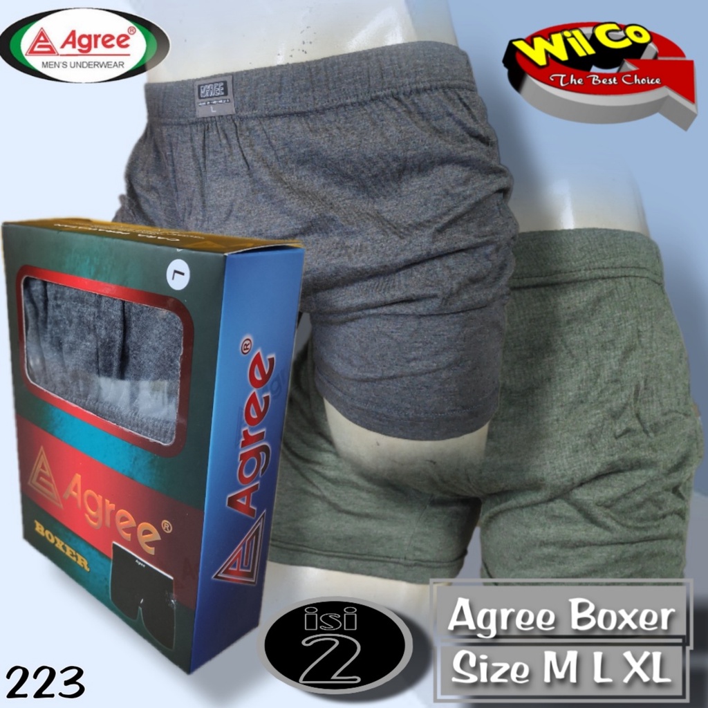 K223D - (DIJUAL PER 1 BOX ISI 2 Pcs) CELANA DALAM BOXER KOLOR PRIA AGREE SIZE M - XL