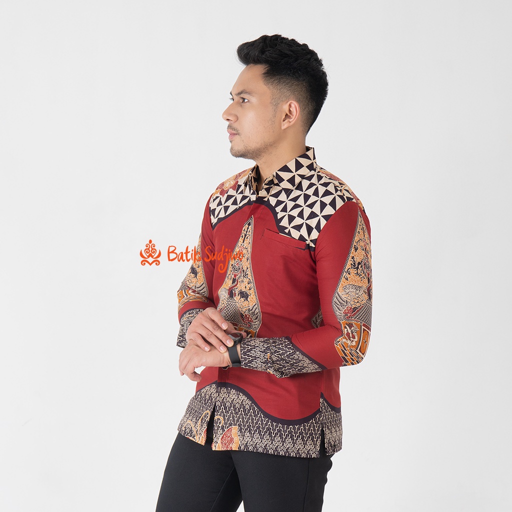 SUDJIWOBATIK 1133 Hem Kemeja Batik Pria Cowok Laki Laki Lengan Panjang Premium Lapis Furing Solo Laweyan Original