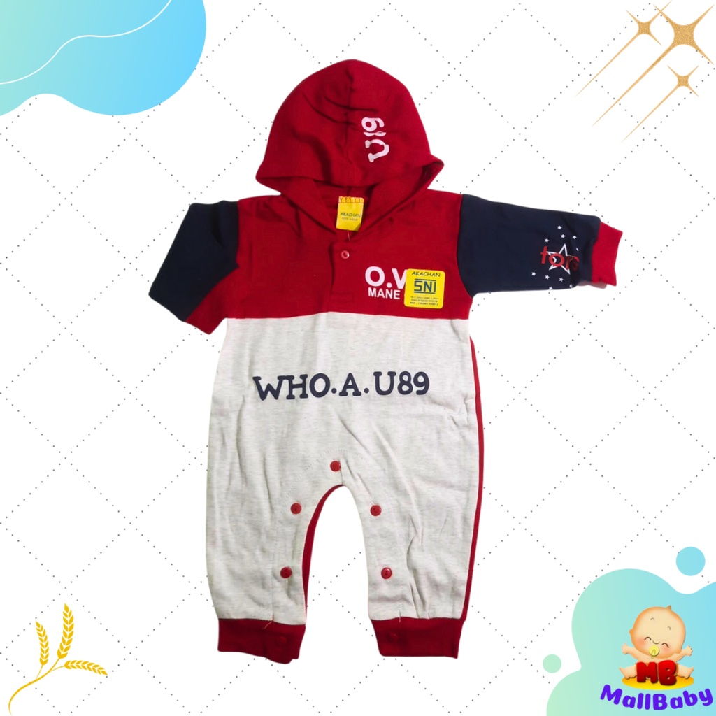 Baju Jumper Bayi Lucu Laki Laki Perempuan Jumpsuit Hoodie Bahan Kaos Adem Murah 0-3 Bulan Akachan MallBaby