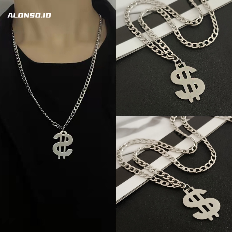 19162dollar Kalung Liontin Dollar Bahan Titanium Steel untuk Pria / Wanita