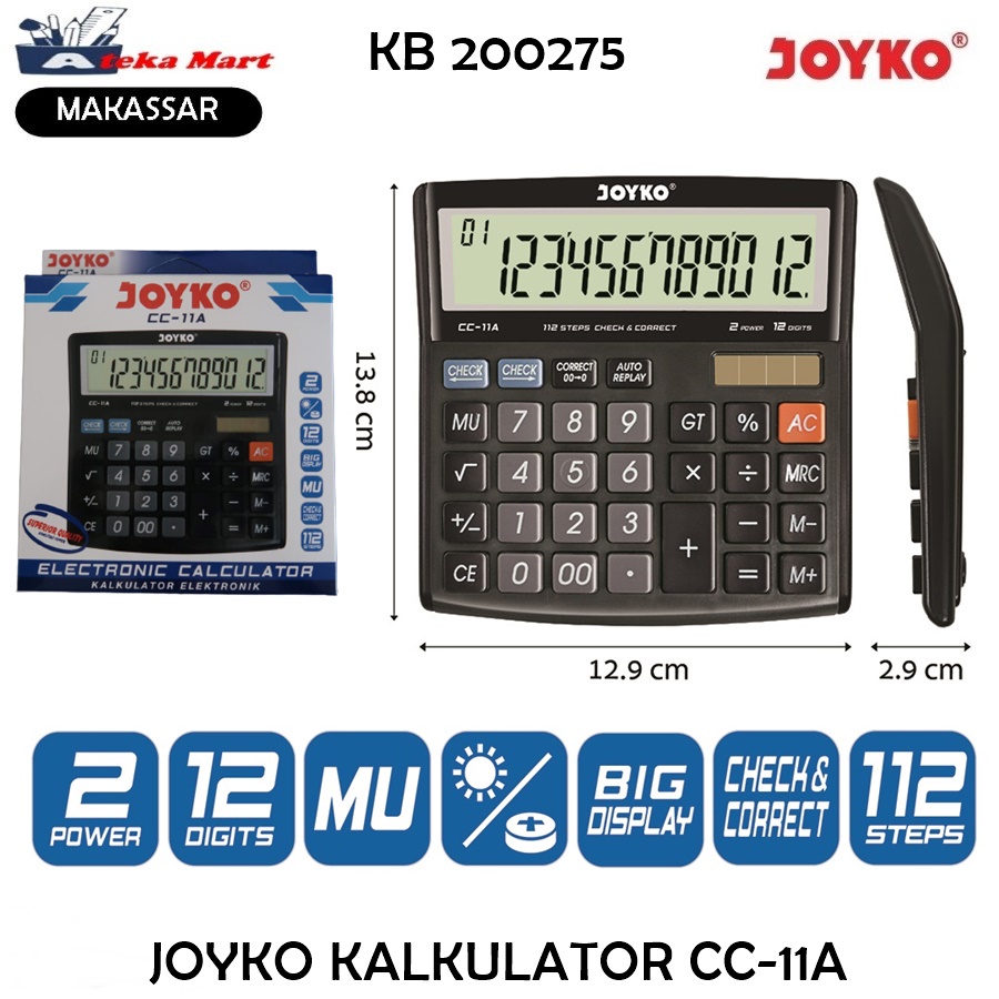 

JOYKO CALCULATOR CC-11A/KALKULATOR DAGANG 12 DIGIT