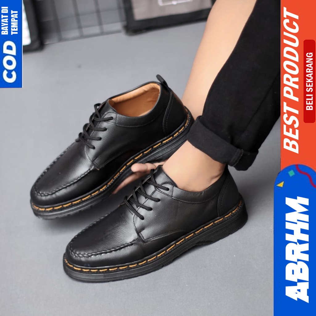 Sepatu Pantofel Formal Docmart Pria Casual Kulit Asli Hitam Aabrhm Kurasaki