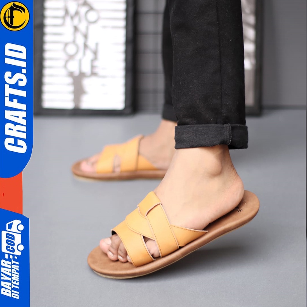 Sandal Kulit Pria Dewasa Sendal Slop Crafts Taogunka