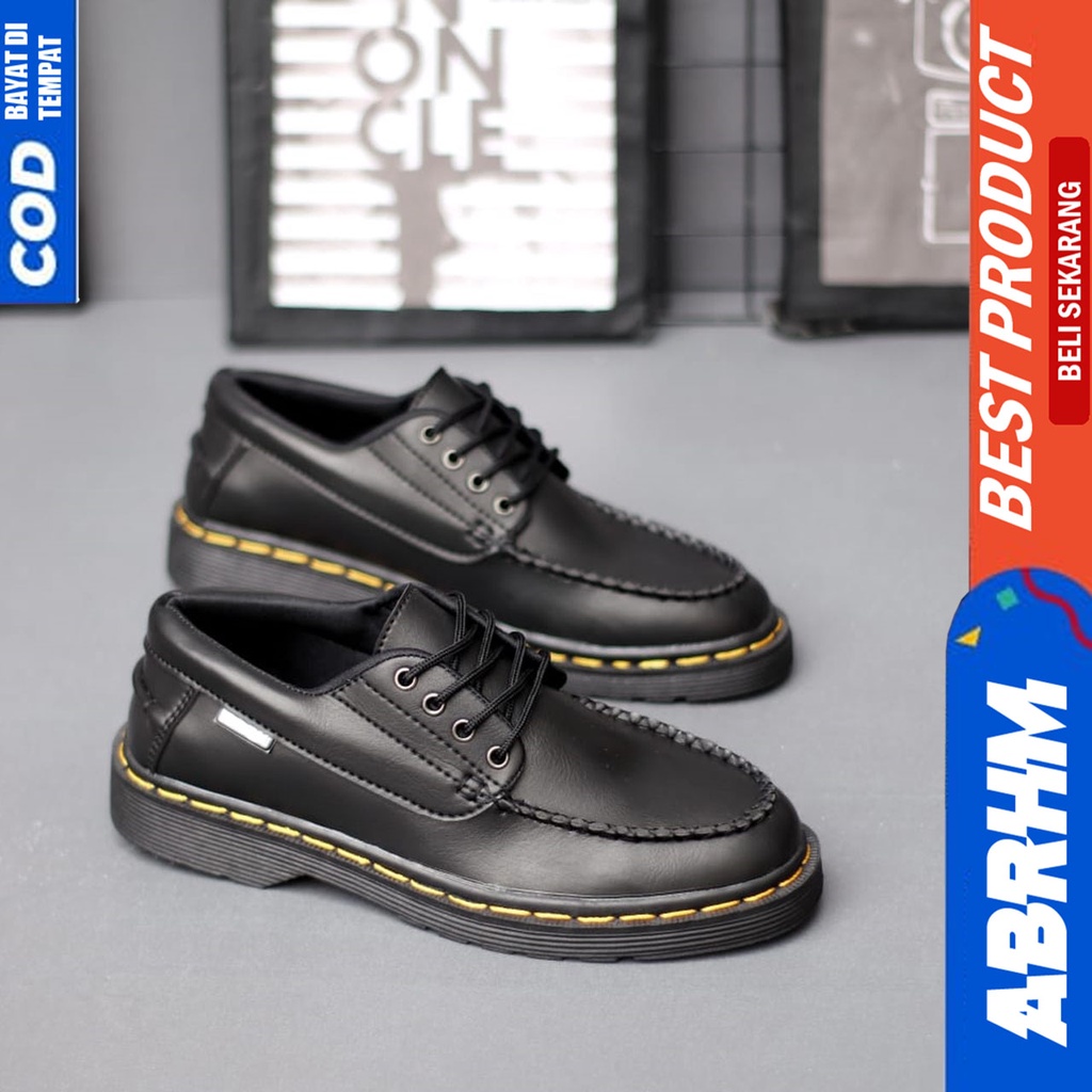 Sepatu Docmart Pria Pantofel Formal Casual Low Boots Hitam Kerja Pria Abrhm INO