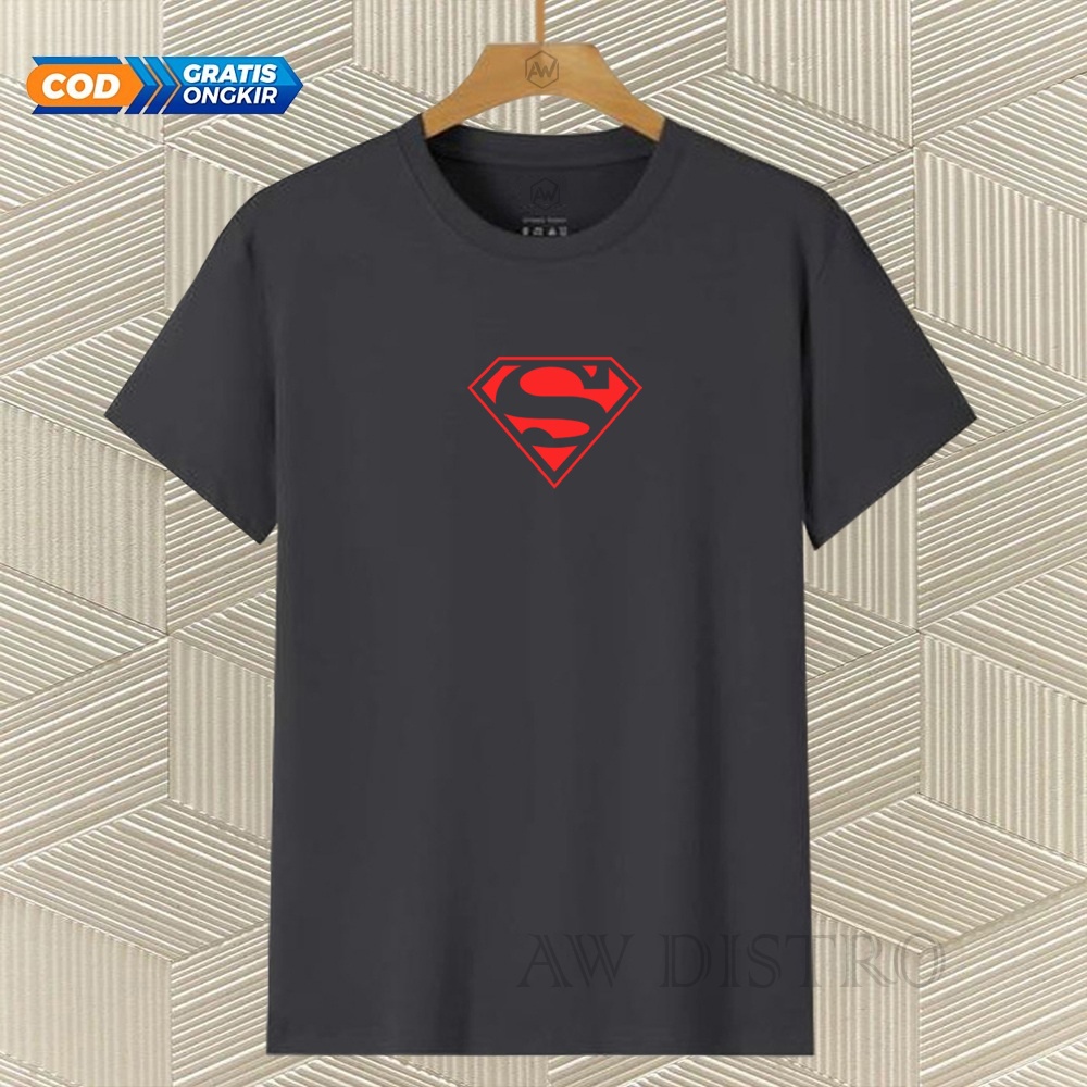 COD Baju Kaos Distro Superhero Text Merah Premium Quality Lengan Pendek