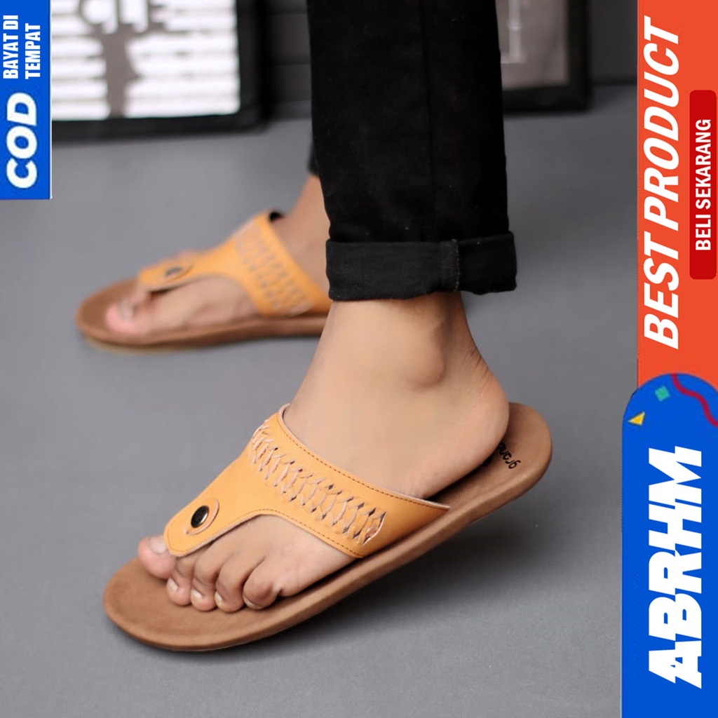 Sandal Jepit Pria Kulit Asli Sendal Japit Pria Original Abrhm