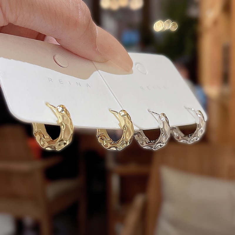 925jarum Perak Sederhana Bergaya Lipit Tekstur Telinga Studs Wanita Fashion Gaya Baru Anting-Anting
