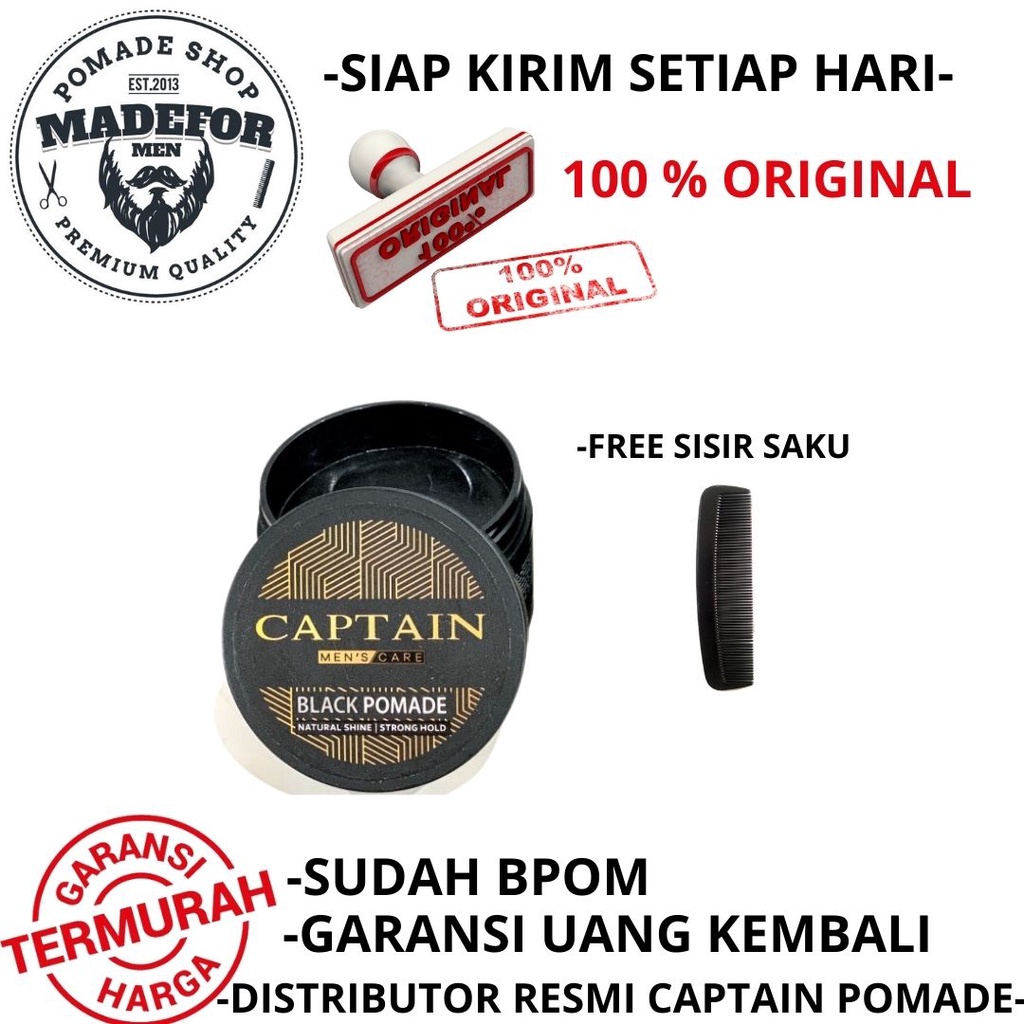 CAPTAIN BLACK POMADE WATERBASED CAPTAIN BLACK POMADE PENGHITAM RAMBUT SUDAH BPOM FREE SISIR