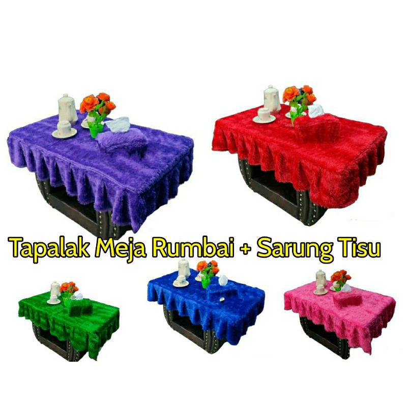 Taplak meja bulu rumbai / Taplak meja bulu rumbai 2in1 taplak + sarung tisu / Taplak meja rumbai bul