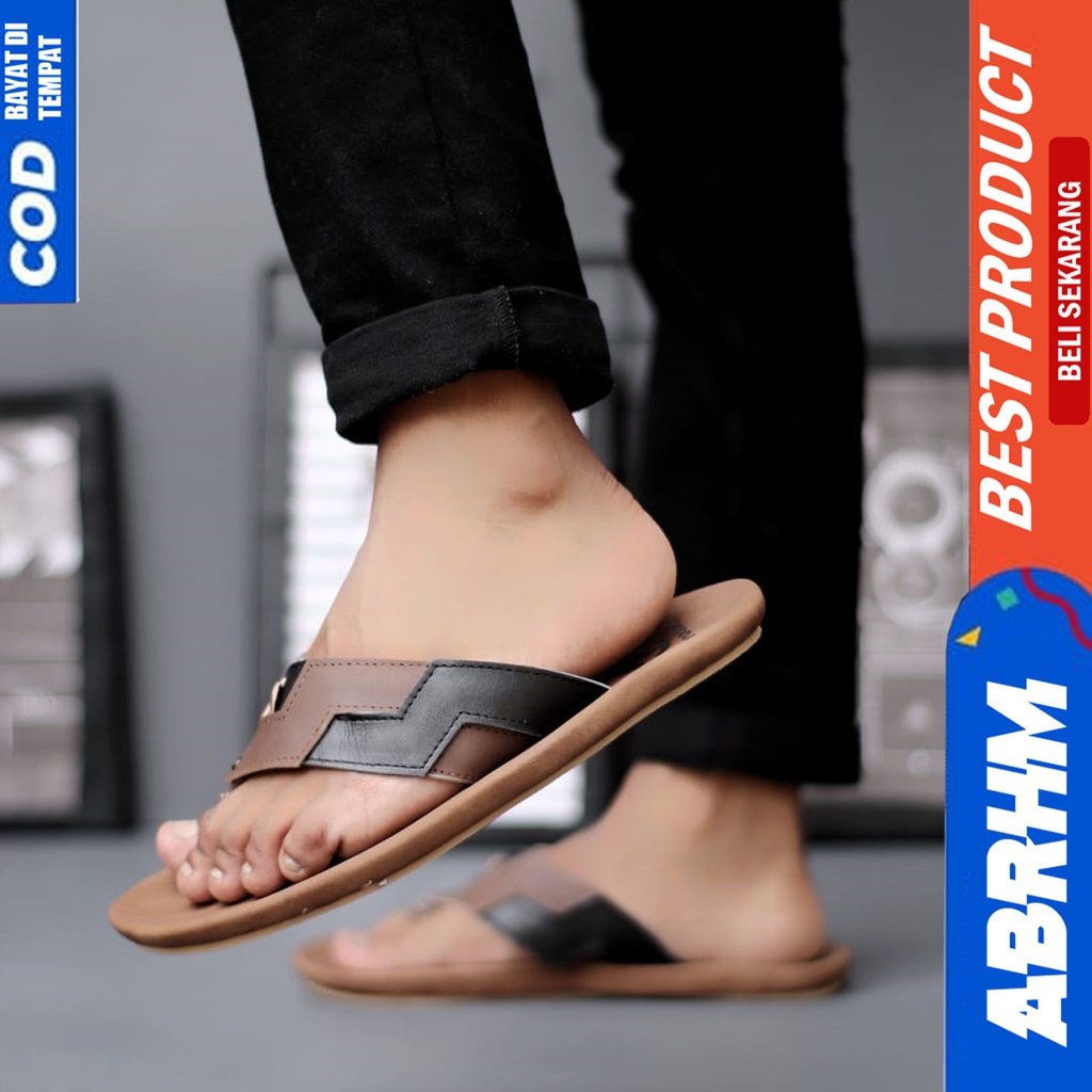 Sandal Jepit Pria Kulit Asli Dewasa Original Sendal Japit Pria Abrhm