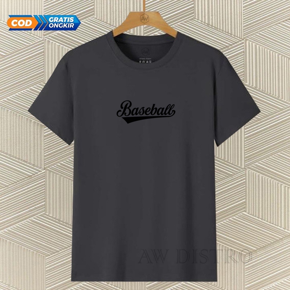 COD Baju Kaos Distro BASEBALL Teks Hitam Premium Quality Lengan Pendek