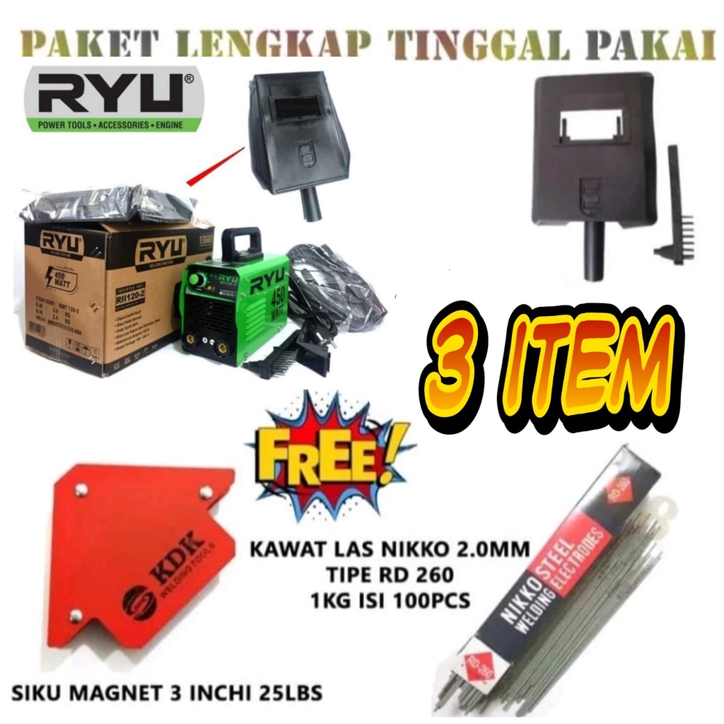 New Mesin Las Listrik 450 Watt Ryu Trafo Las Listrik Travo Welding Inverter IGBT 120 Tekiro