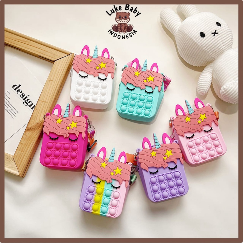 TAS POP IT UNICORN TAS SELEMPANG TEDDY MICKEY MINNIE FOX PANDA TASPOP IT LUCU TAS POP IT KARAKTER TE