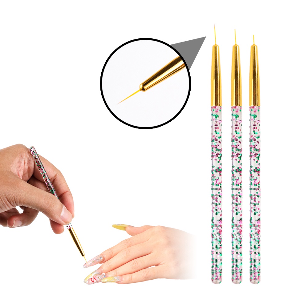 Kuas Kutek Kuku Brush Nail Art Glitter 3In1