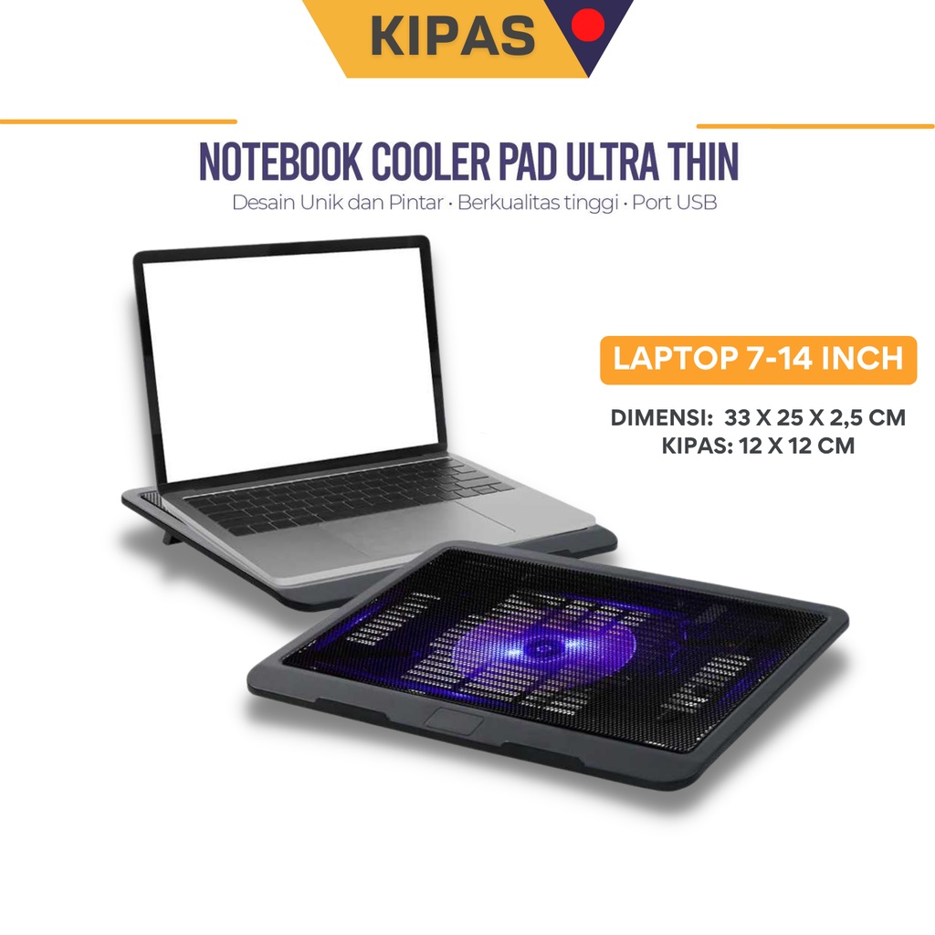 Alas Pendingin Laptop NAJU Notebook Cooler Pad Ultra Tipis Radiator Base N19 dengan Kipas 120 x 120 