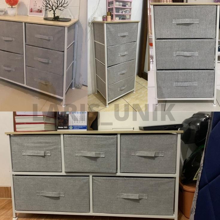 Clearance sale TERMURAH Lemari TV 2 Tingkat 5 Laci Kain Linen Lemari Sisi Ranjang Lemari Portable Ra