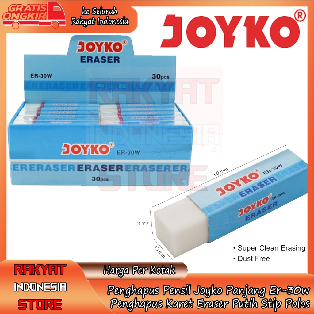 

PENGHASPUS KARET PENGHAPUS PENSIL JOYKO JOIKO JOY KO PANJANG ER-30W PENGHAPUS PENSIL JOYKO PANJANG ER-30 PUTIH WHITE PENGHAPUS ANAK SEKOLAH BAGUS WARNA PUTIH BAHAN KARET TAHAN LAMA MURAH 1 KOTAK ISI 30 PCS HARGA SATUAN PER PCS PENGHAPUS HAPUS HAPUSAN ST