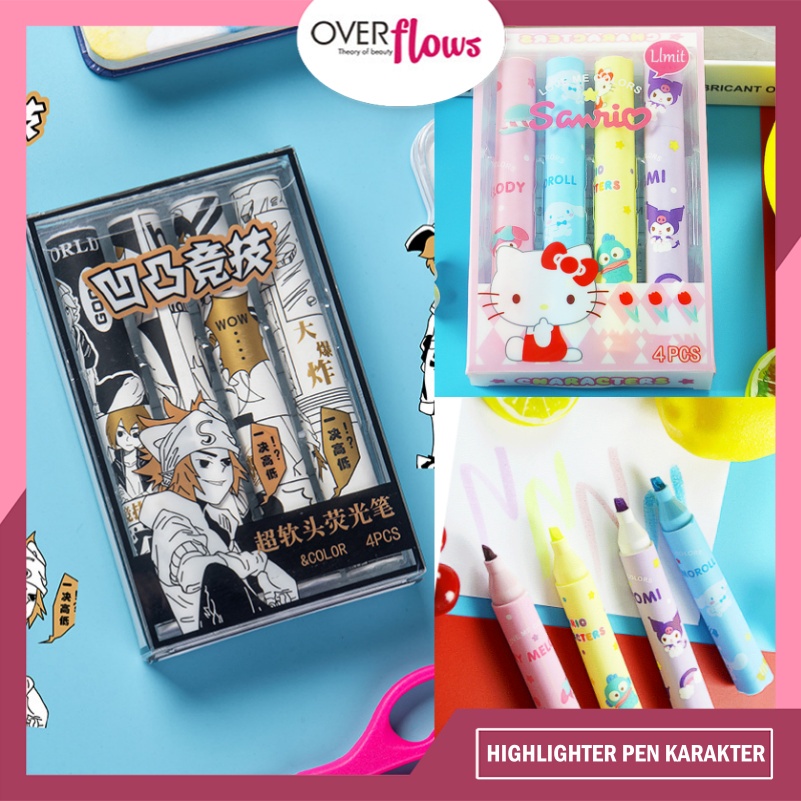 OVERFLOWS.ID STABILO HIGHLIGHTER PEN KARAKTER ISI 4 PCS WARNA WARNI MURAH