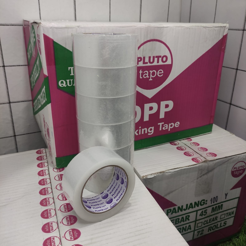 LAKBAN BENING/PACKING TAPE MEREK PLUTO LEBAR 45MM PANJANG 100 YARD LAKBAN OPP B8370