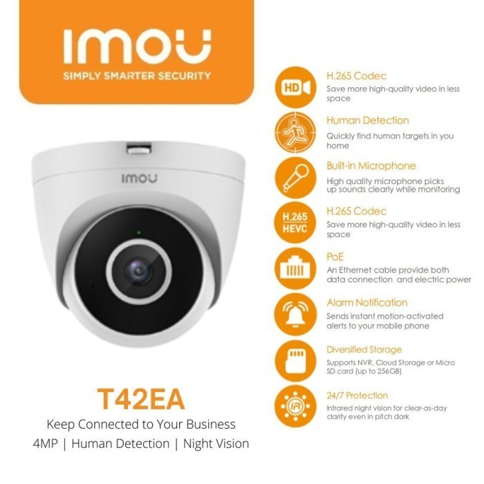 Kamera CCTV IP Wireless Imou Turret POE 4MP IPC-T42EA Audio