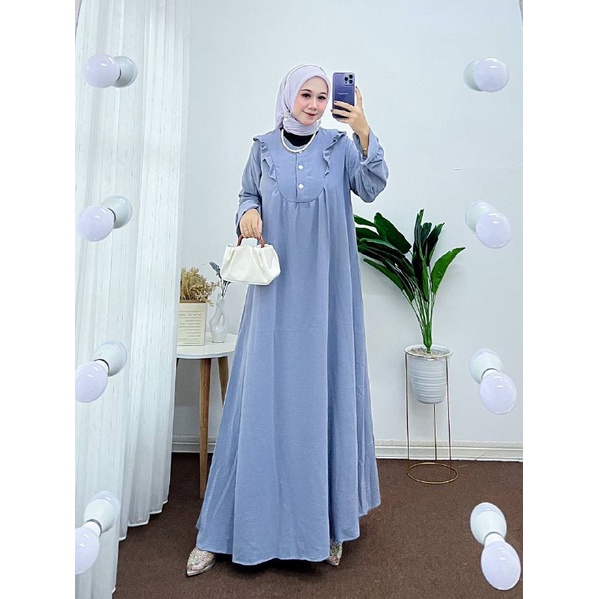 Gamis Zalima Maxi Dress Matt Crinkle AirFlow Kancing Depan