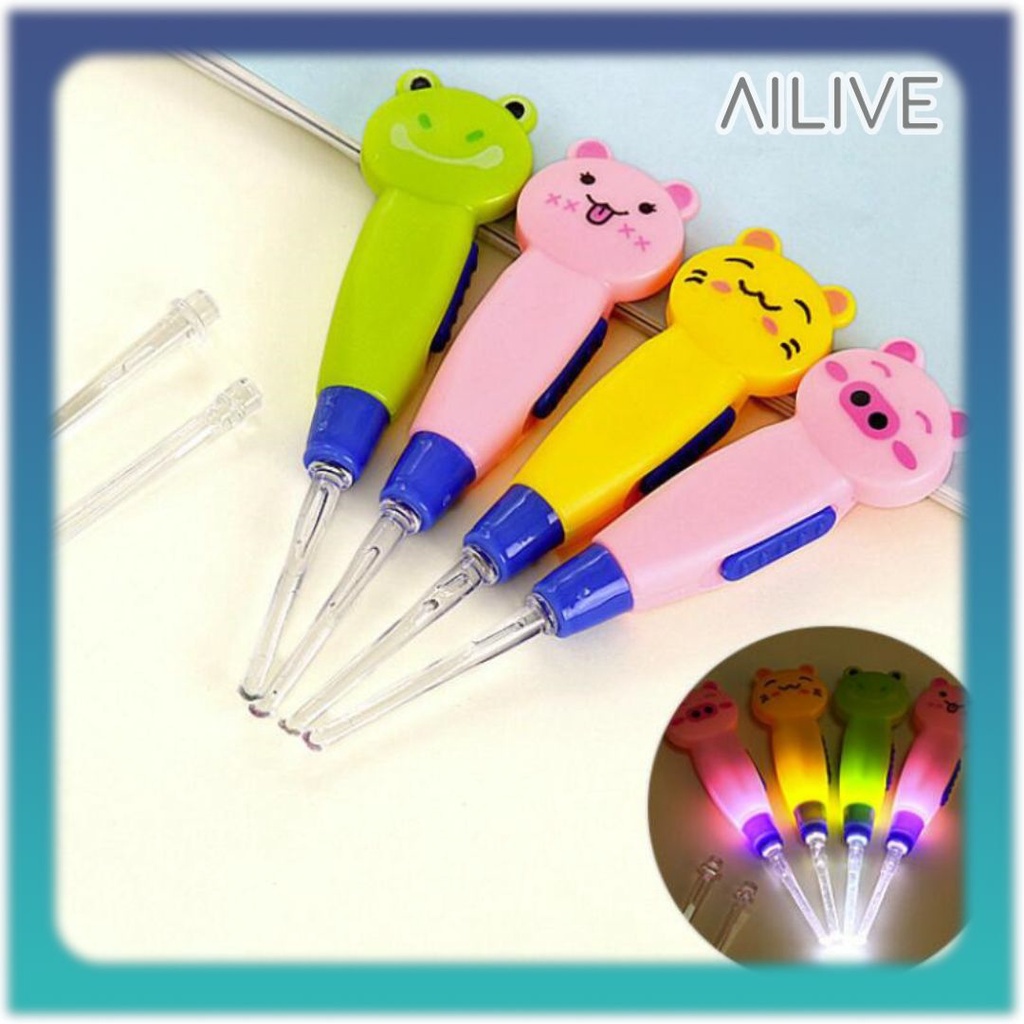 1 SET Korek Kuping LED Karakter Kartun Lampu Senter / Pembersih Telinga Bayi Anak Flash Light Ear Pick