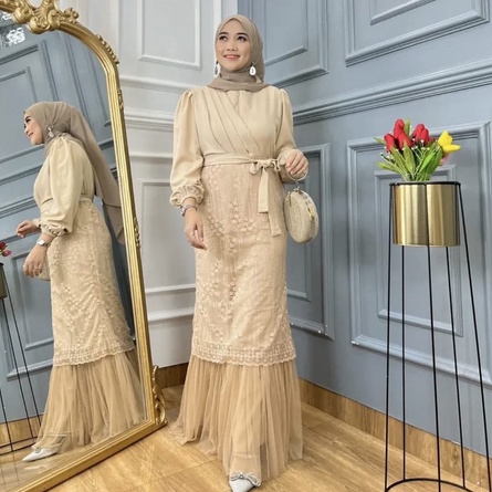 Baju Gamis Brukat Hari Raya Lebaran Idul Fitri Terbaru 2023 Maxi Cantika Brokat Muslim Fashion Busan