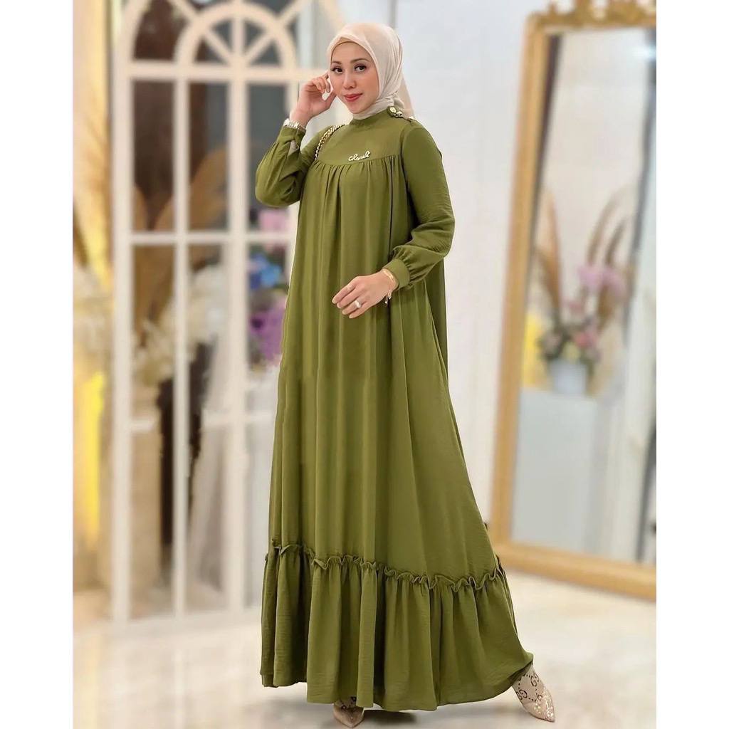 Gamis Zahra Maxi Dress Matt Crinkle AirFlow Kancing Samping