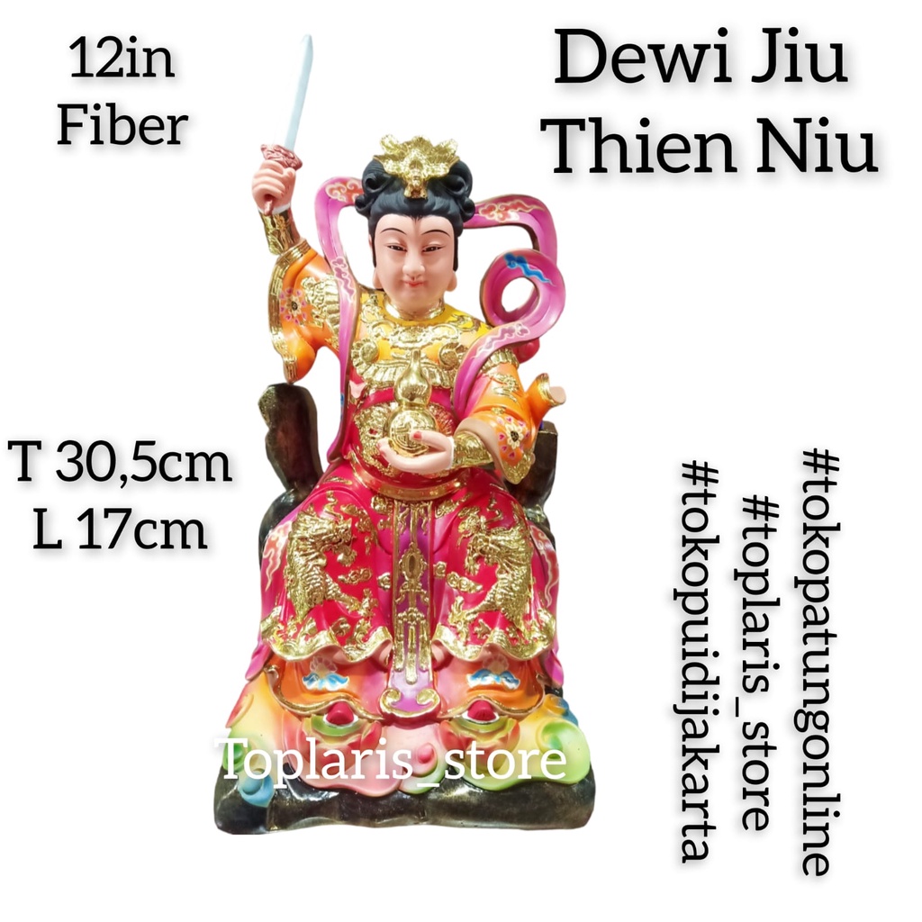 Patung Dewi Jiu Thien Niu Duduk 12in Fiber