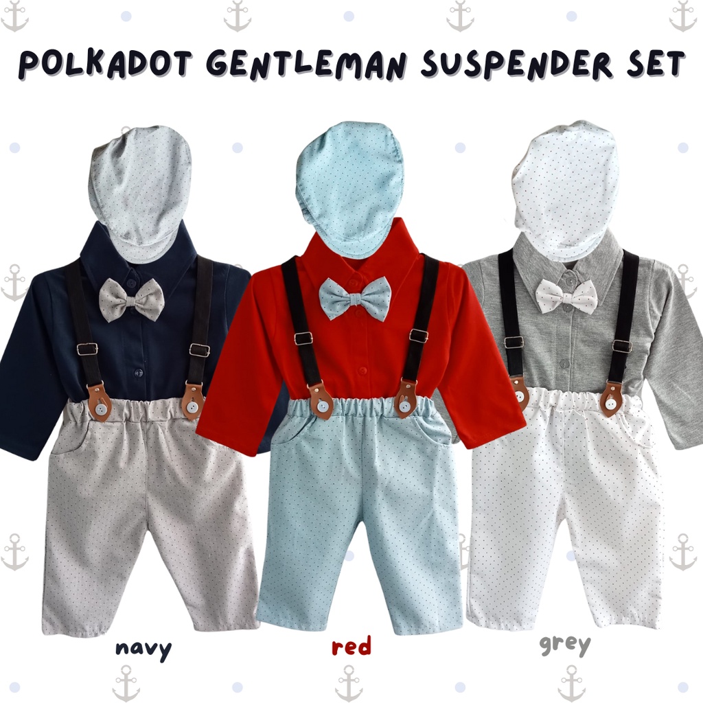 setelan jumper anak laki laki baju anak balita baby 6 12 bulan jumper set anak baru lahir jumper suspender baby gentleman polkadot suspender JUMPER SET