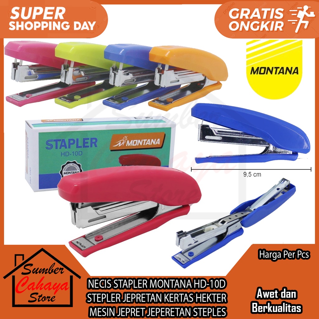 

STAPLER MONTANA HD-10D STEPLER NECIS JEPRETAN HEKTER ALAT PENJEPRET KERTAS PAPER JEPERETAN STEPLES MESIN JEPRET REFILL ISI SETEPLES NO 10 COLOUR WARNA WARNI KANTOR SEKOLAH SERBAGUNA MULTIFUNGSI STAPPLER STEPPLER PENGOKOT CEKREKAN JEGREKAN COLOUR COLOR