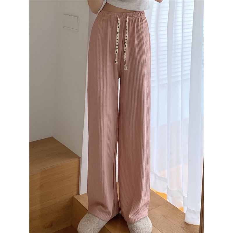 EUNII Celana Panjang Santai Wanita Basic Color Kasual High Waist Straight Pants Korean Style