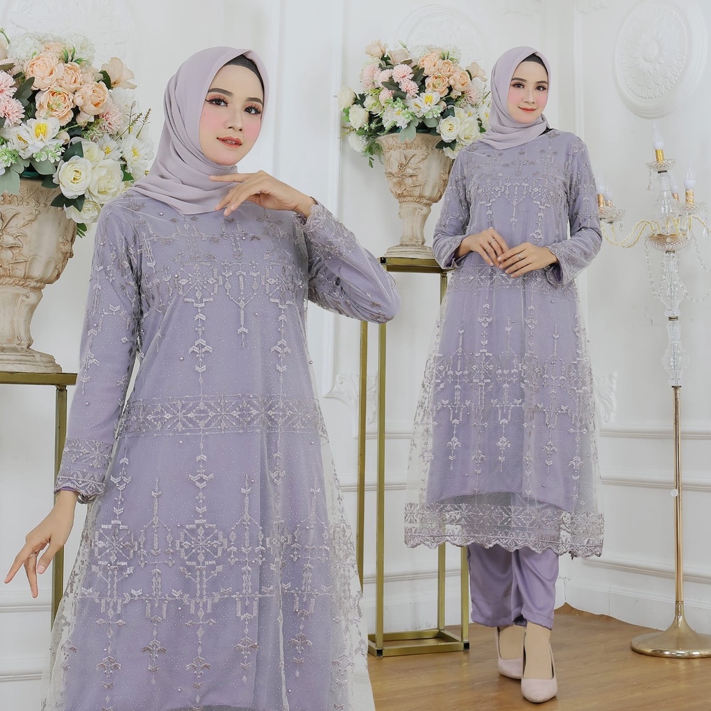 HOPYLOVY Setelan Wanita Outer Brukat Mutiara Premium lapis Furing ASTER