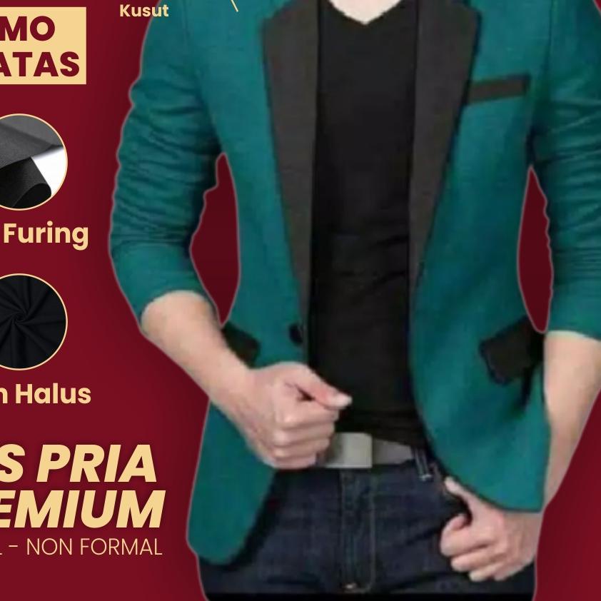 Limited✔️✔️-BLAZER JAS KOREA NIKAH WISUDA PENGANTIN PRIA SLIM FIT FORMAL - HIJAU HITAM