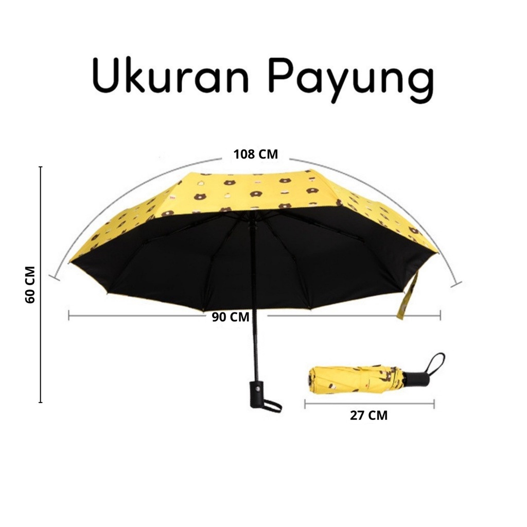 DSM Payung Lipat Motif Bear Payung Magic Anti UV Folding Umbrella Karakter Beruang Payung Tabir Surya Hujan atau Panas Free Pouch