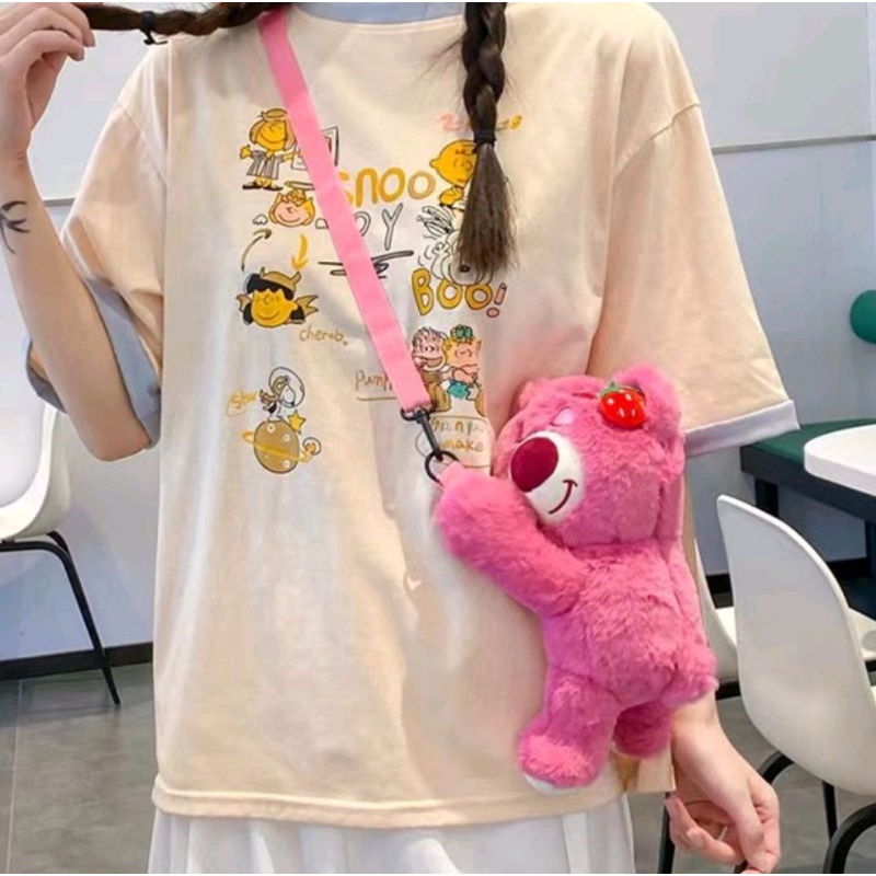 Tas Slempang Boneka Lotso Sling Bag Fashion Motif Kartun Karakter Hewan Bahan Yelvo Halus Berstandar