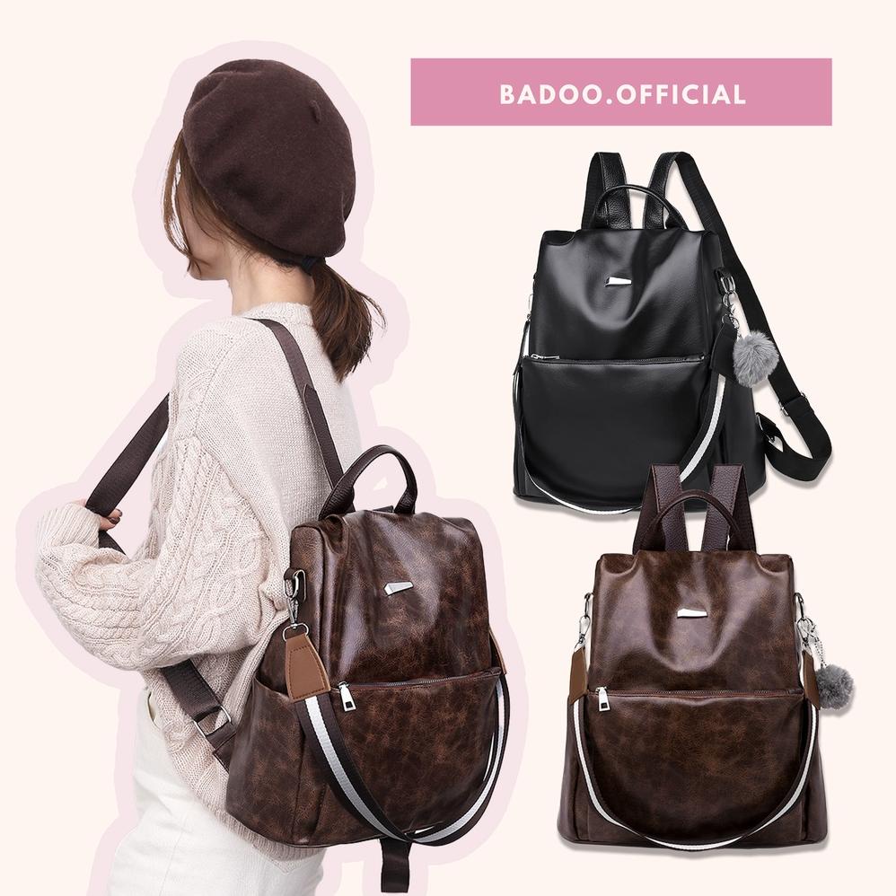 BIG SALE 4.4 SHOPEE SALE TAS RANSEL WANITA IMPORT BADOO 2379 BAHAN KULIT VARIASI 2 WARNA DAPAT DIJAD