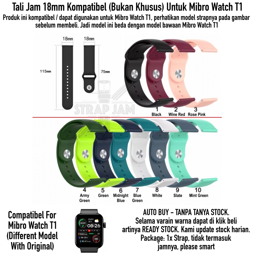 TNO Kompatibel Strap Mibro Watch T1 - Tali Jam Tangan 18mm Rubber Silikon Sporty Polos