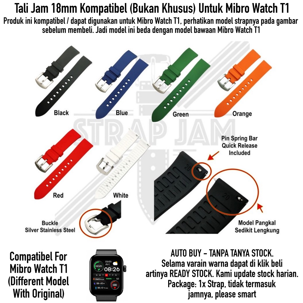 LKG Tali Jam Tangan Kompatibel Mibro Watch T1 - Strap 18mm Rubber Silikon