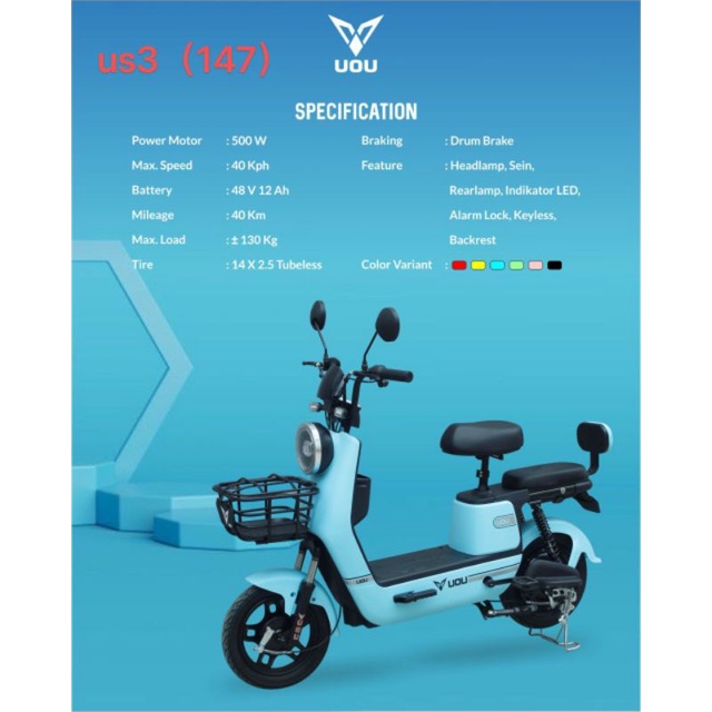 SEPEDA LISTRIK UOU TYPE US3 - GARANSI RESMI