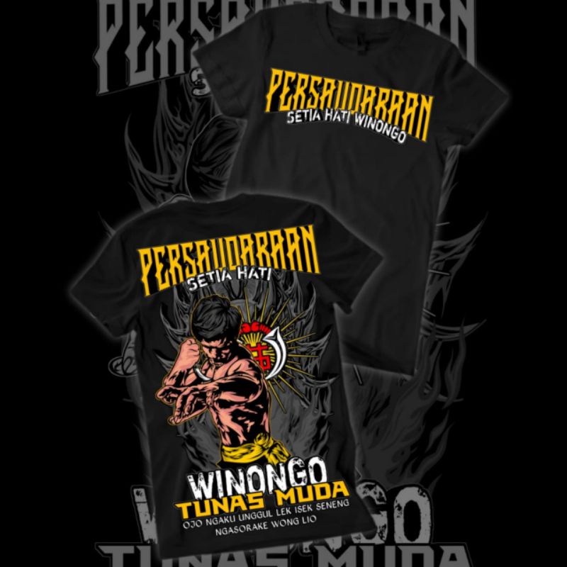 Kaos PSHW SH Winongo Tunas Muda Kaos Hitam Putih Desain Distro Simpel Kekinian Bahan Cotton Combed Premium